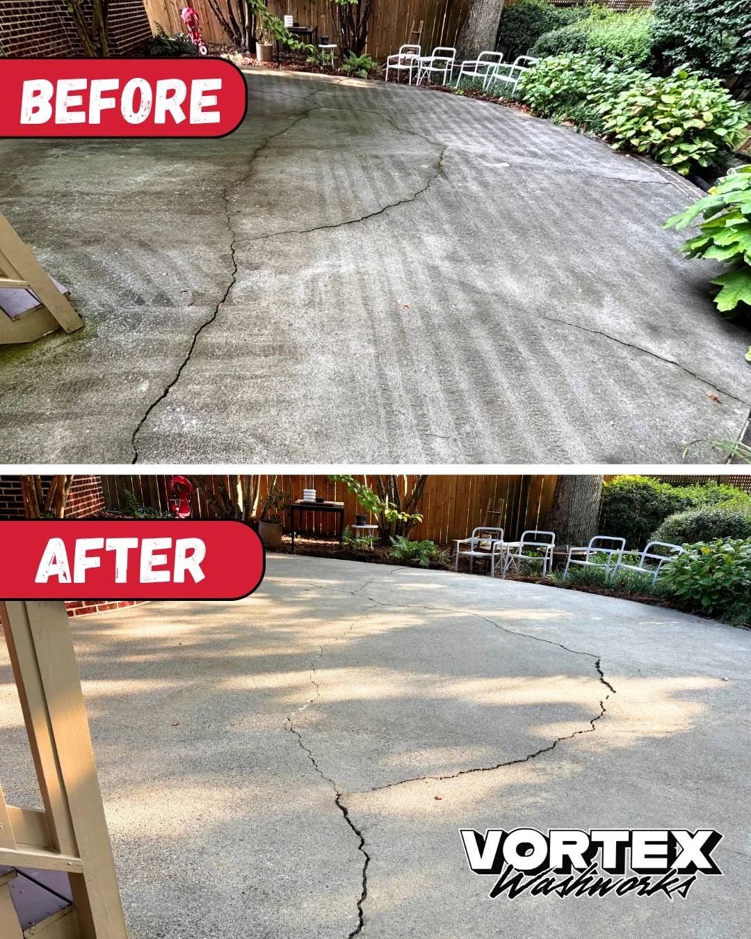 Striped patio pressure washing result in Decatur, GA